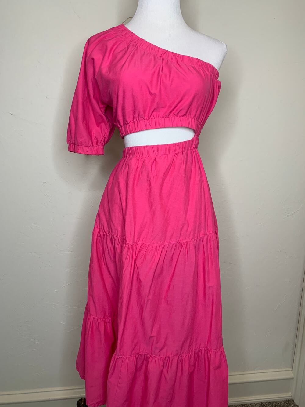 And Now This Pink Midi Dress Cut Out One Shoulder Sz Small